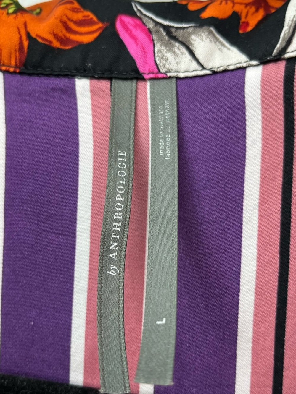 Anthropologie Purple Stripe and Black Floral Mixed-Print Button Down Shirt - Picture 5 of 6